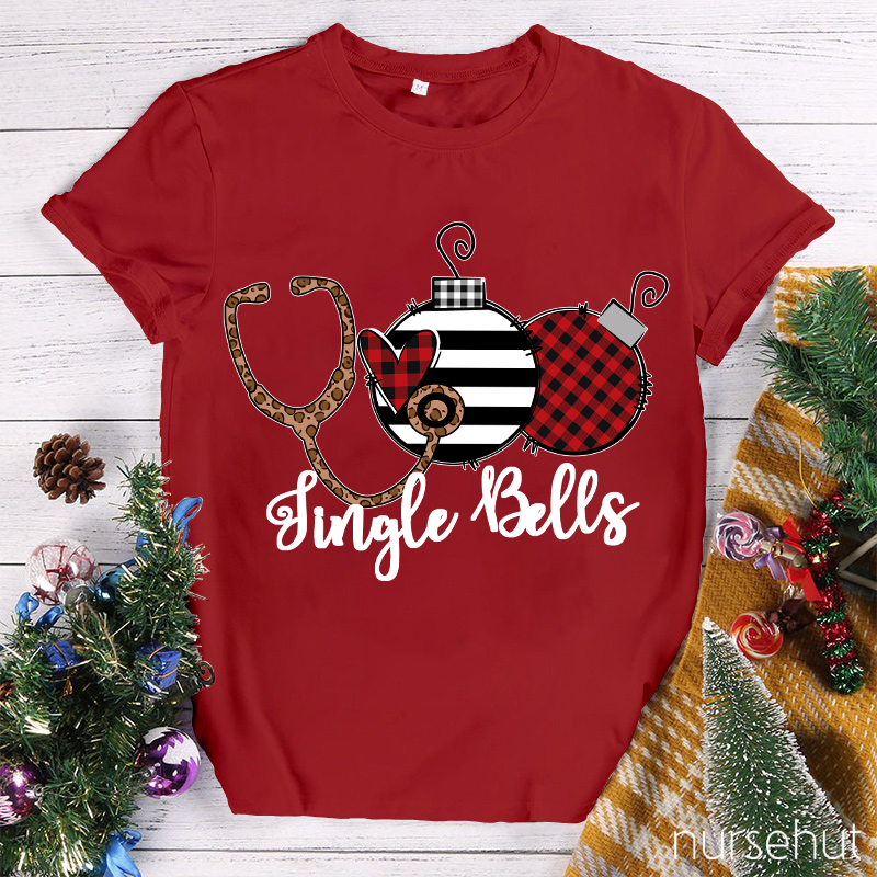 Jingle Bells Leopard Sthethoscope Nurse T-Shirt