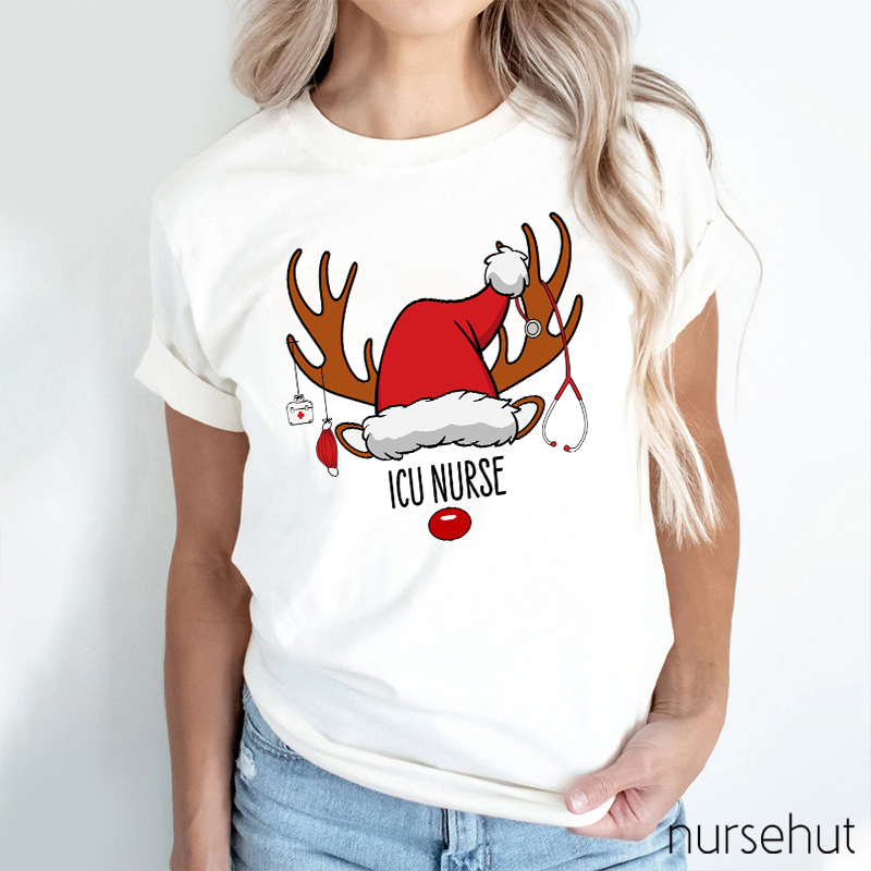 Personalized Christmas Reindeer Nurse T-Shirt