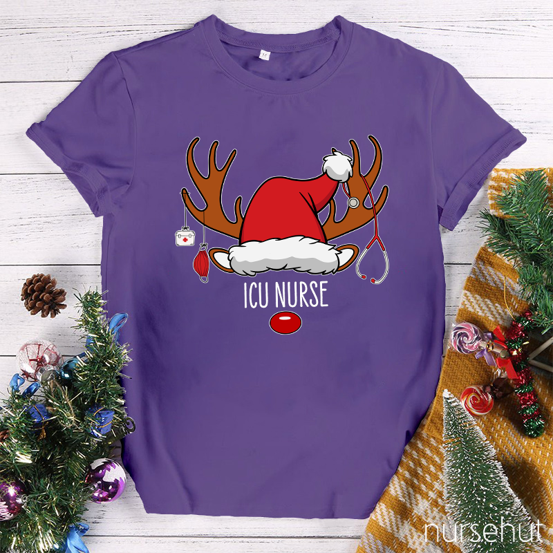 Personalized Christmas Reindeer Nurse T-Shirt