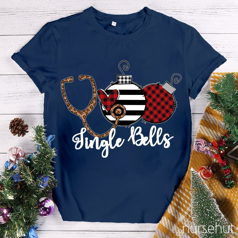 Jingle Bells Leopard Sthethoscope Nurse T-Shirt