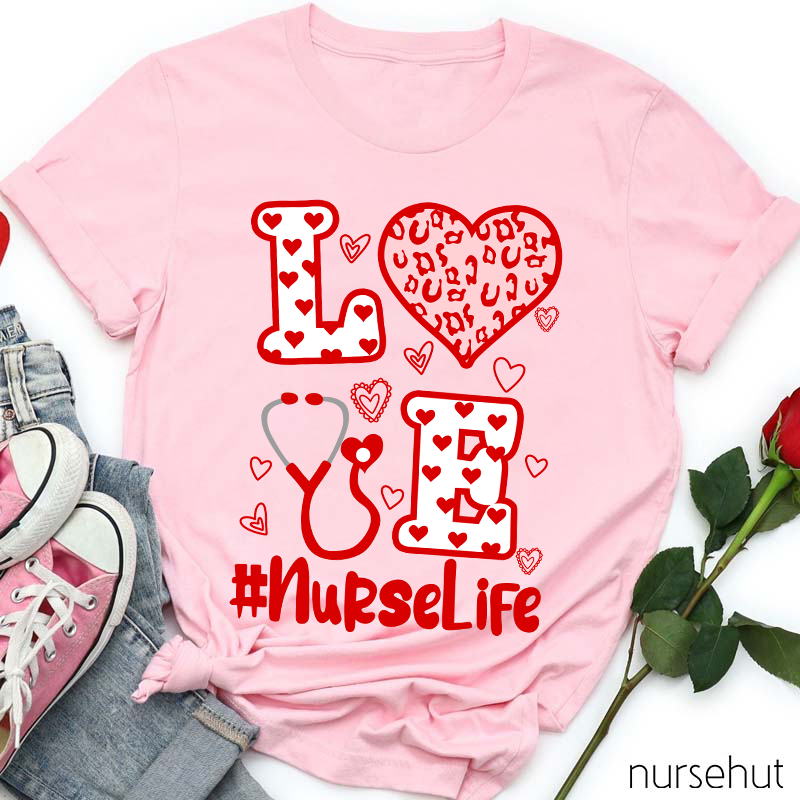 Nurselife Love Heart Stethoscope Nurse T-Shirt