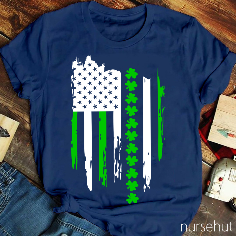 USA National Flag St.Patrick's Day Nurse T-Shirt