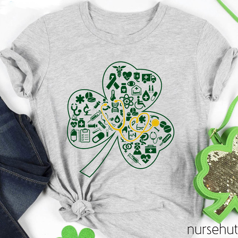 Clover And Gold Stethoscope Nurse T-Shirt