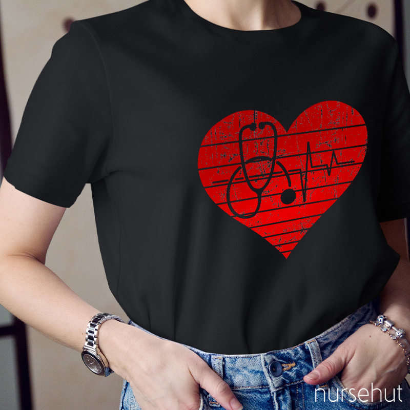 Stethoscope Shadow In Heart Nurse T-Shirt