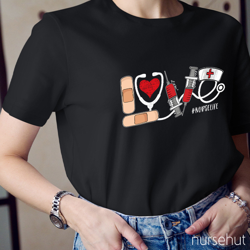 Band-Aid Nurse Cap Stethoscope Heart Nurse T-Shirt