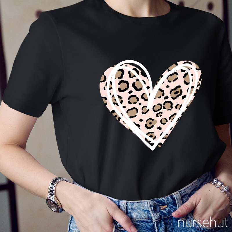 Leopard Print Love Heart Nurse T-Shirt