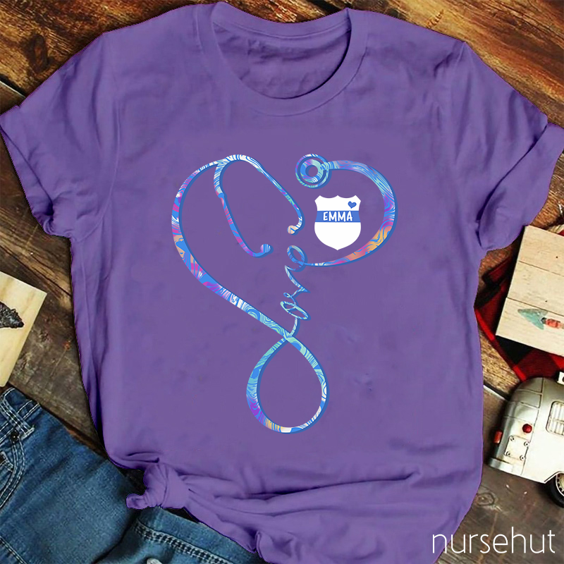Personalized Love Stethoscope Sheld Nurse T-Shirt