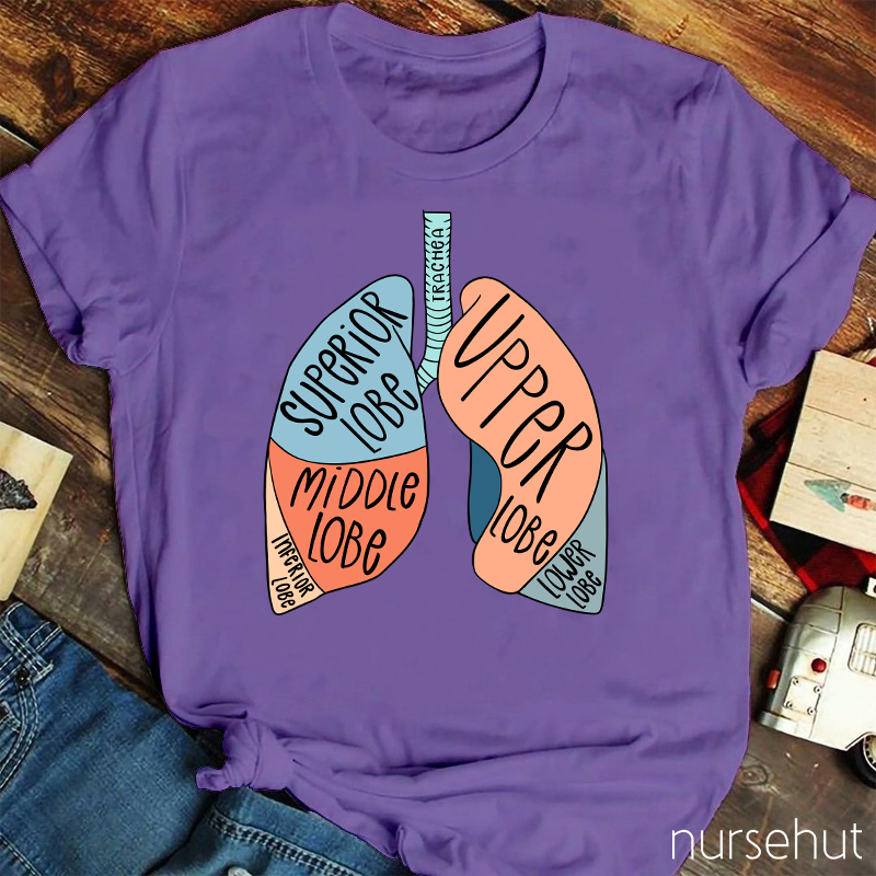 Anatomy Of Lung Superior Lobe Middle Lobe Inferior Lobe Upper Lobe Lower Lobe Nurse T-Shirt
