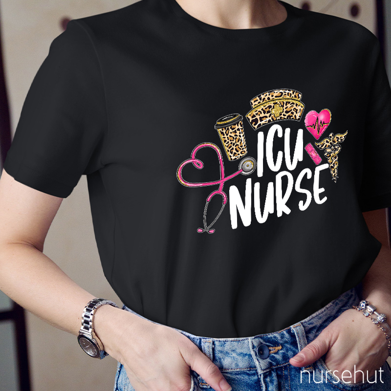 Leopard ICU Nurse T-shirt