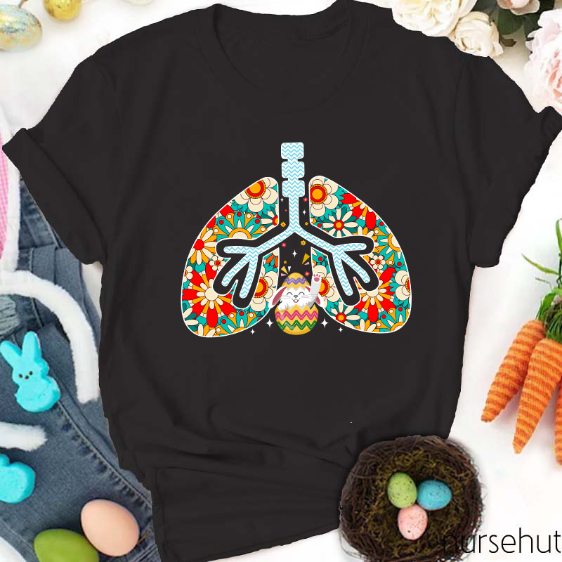 Floral Print Lung And A Hoppy Bunny Nurse T-Shirt