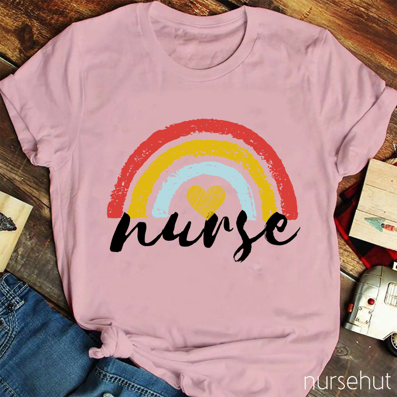 Rainbow And Heart Nurse T-Shirt