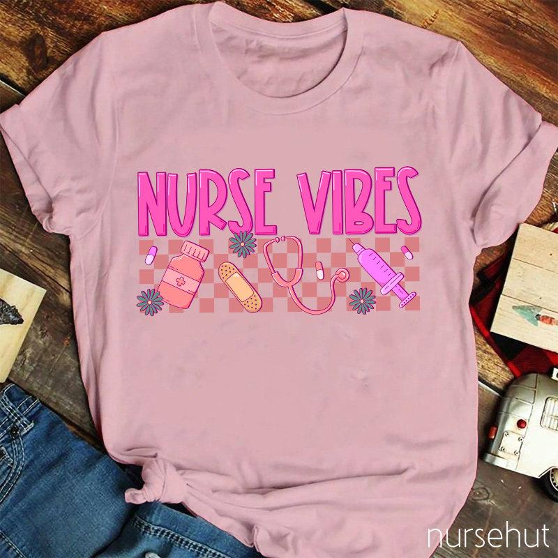 Nurse Life Pink Checkerboard Nurse T-Shirt