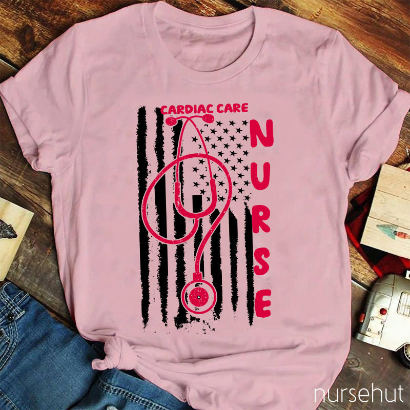 Cardiac Care Nurse Usa National Flag Nurse T-Shirt