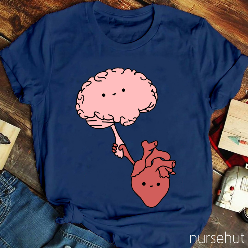 Brain And Heart Hold Hands Nurse T-Shirt