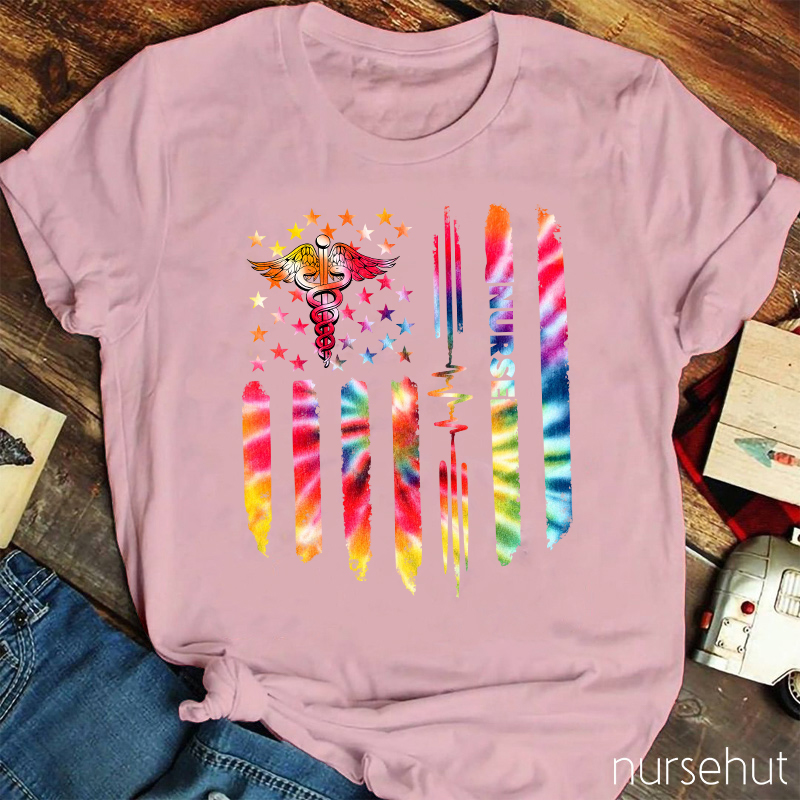 Tie-dye Flag Nurse T-Shirt