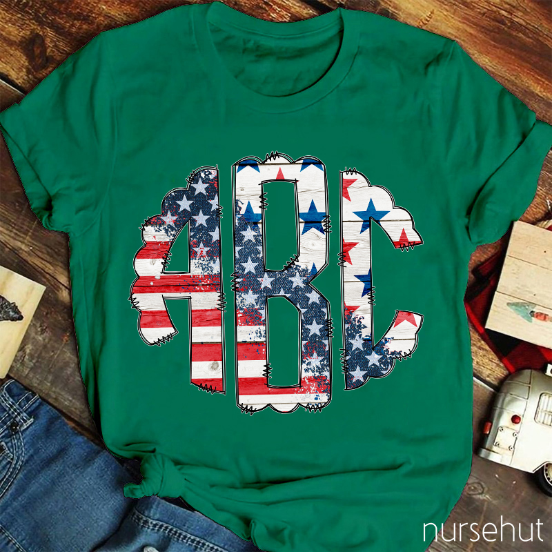 Personalized Independence Day ABC Letters Nurse T-Shirt