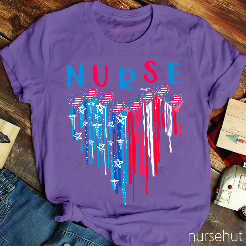 Independence Day Heart Flag Nurse T-Shirt
