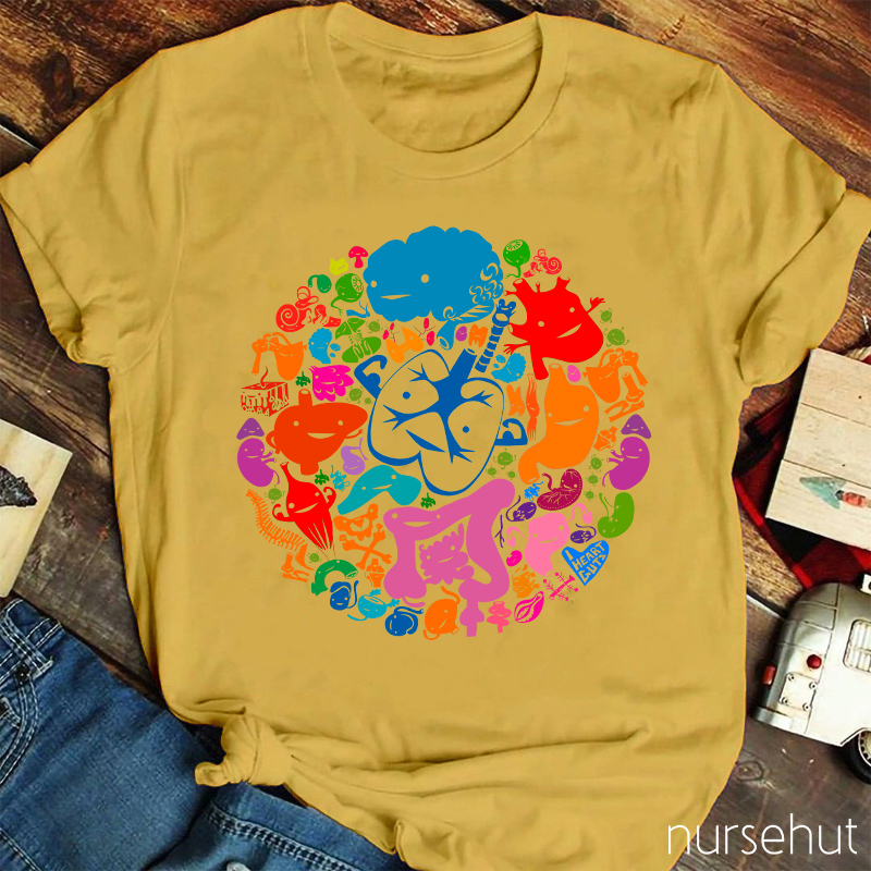 Colorful Cartoon Body Parts Nurse T-Shirt