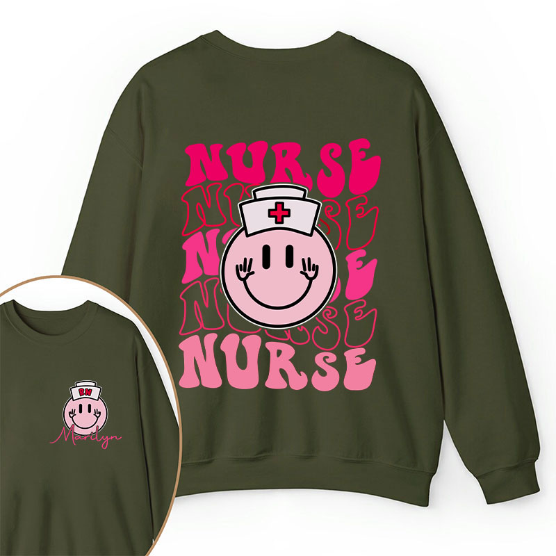 Personalized Pink Smiley Face Nurse Two Sided Sweatshirt