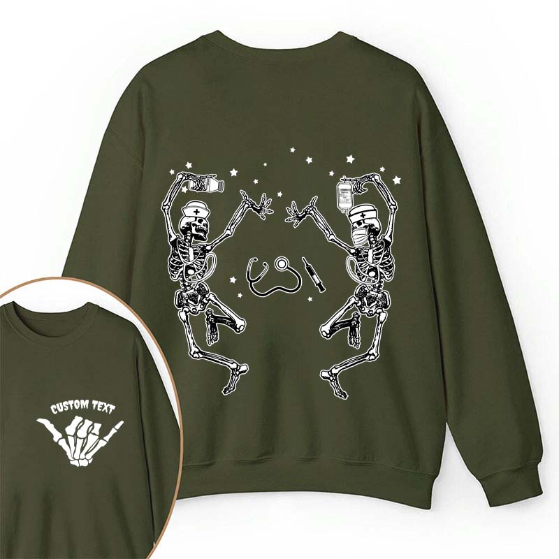 Personalized Dancing Skeleton Nurse Two Sided Sweatshirt