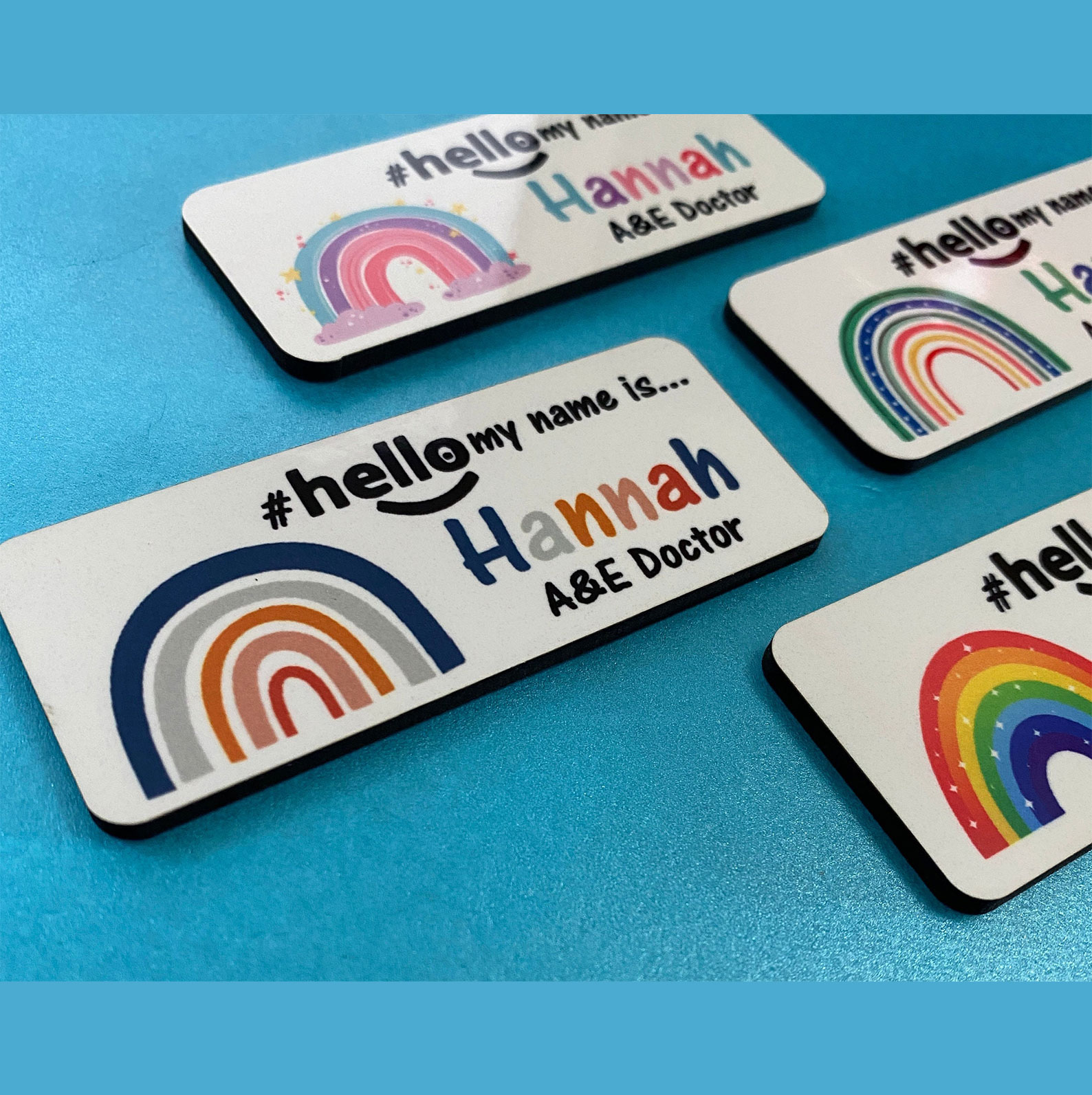 Personalised Sublimation Printed Rainbows Name Badge