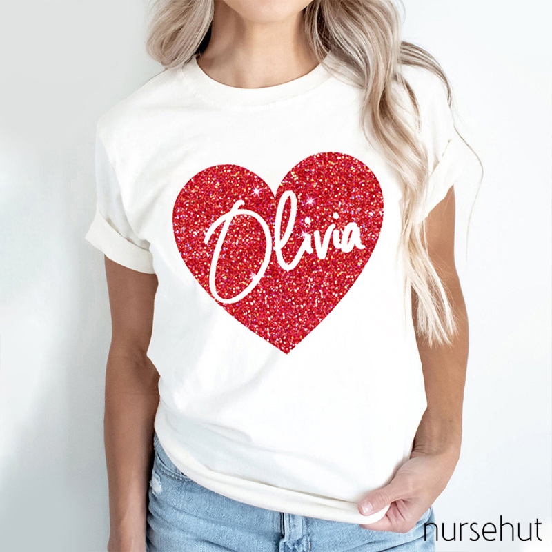 Personalized Shining Red Heart Nurse T-Shirt