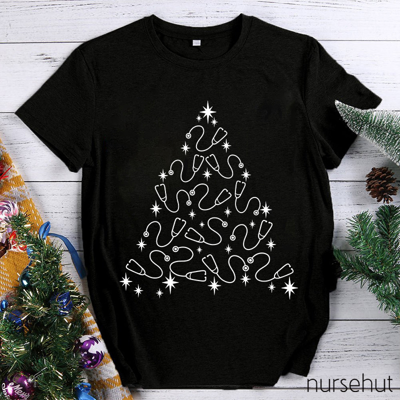 Christmas Tree Made Of Stethoscopes Nurse T-Shirt