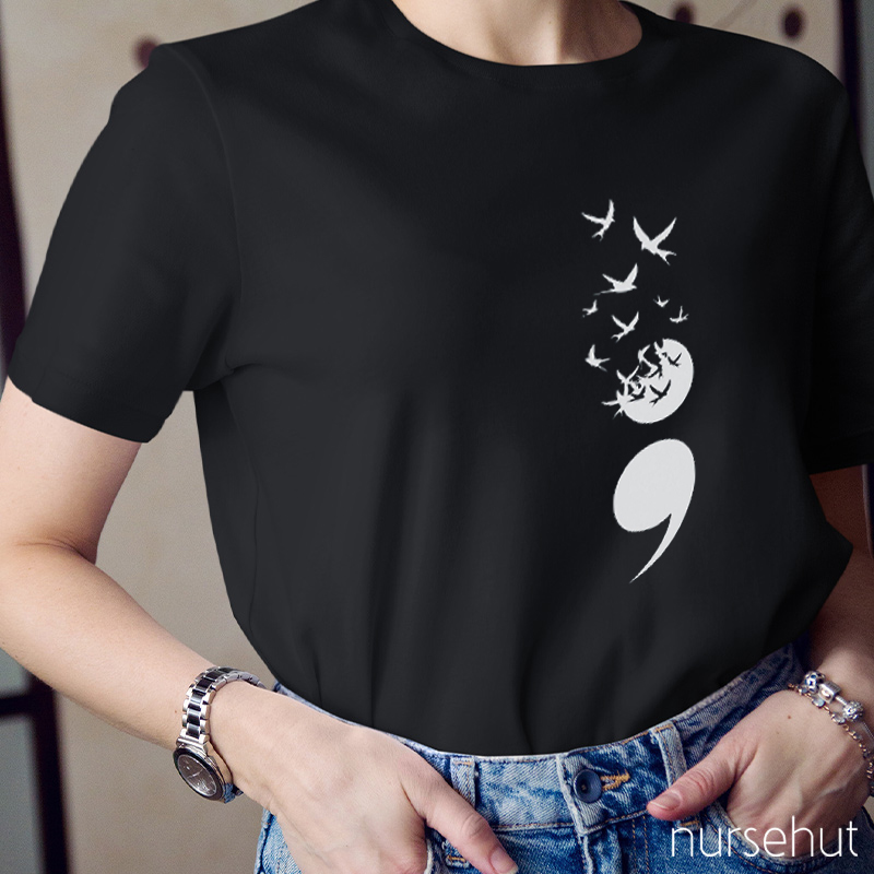 Birds Flying High Semicolon Teacher T-Shirt