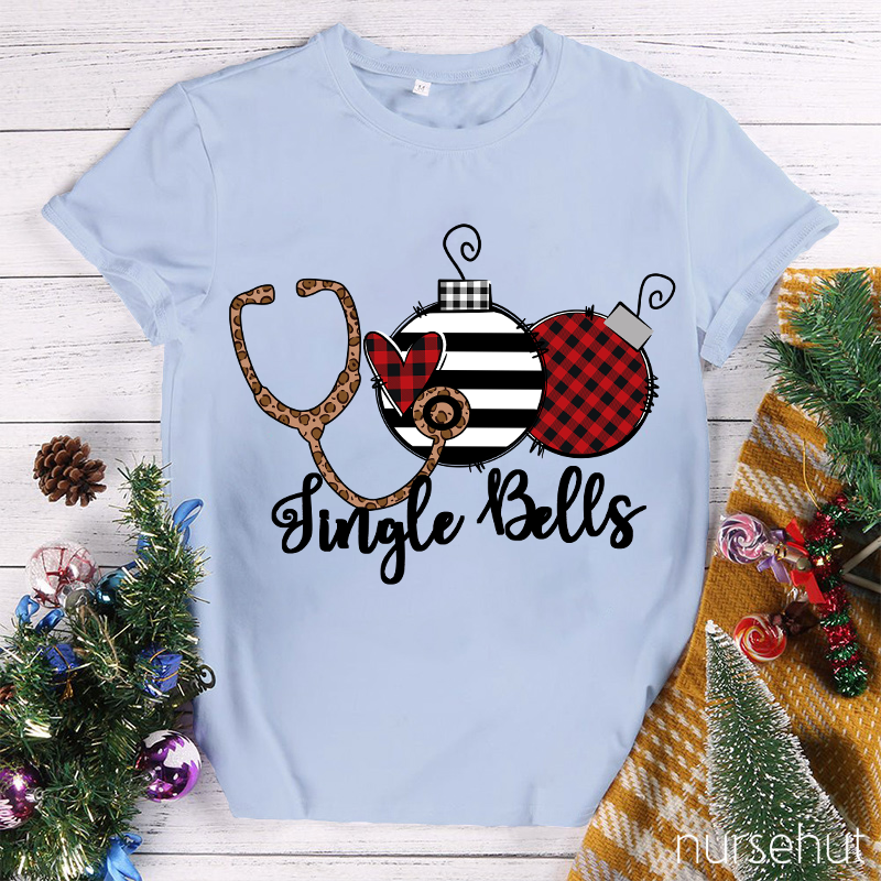 Jingle Bells Leopard Sthethoscope Nurse T-Shirt