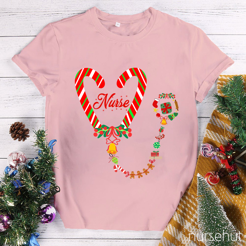 Candy Cane Heart Nurse T-Shirt