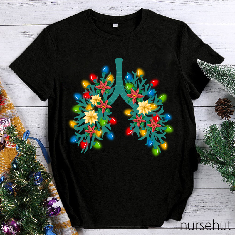 Christmas Lung Flower Tree Lights Nurse T-Shirt