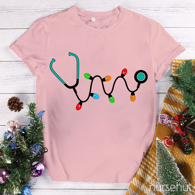 Christmas Lights Stethoscope Nurse T-Shirt