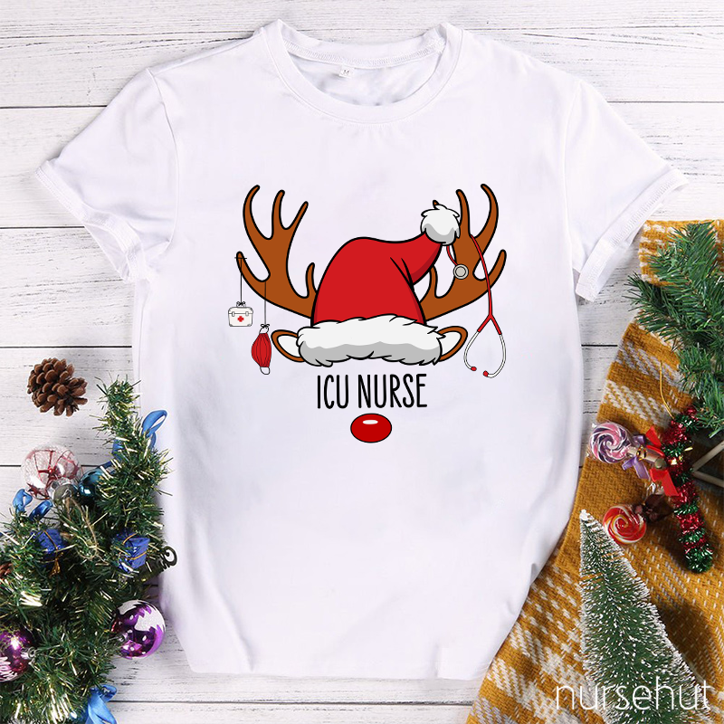 Personalized Christmas Reindeer Nurse T-Shirt