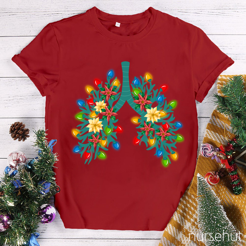 Christmas Lung Flower Tree Lights Nurse T-Shirt