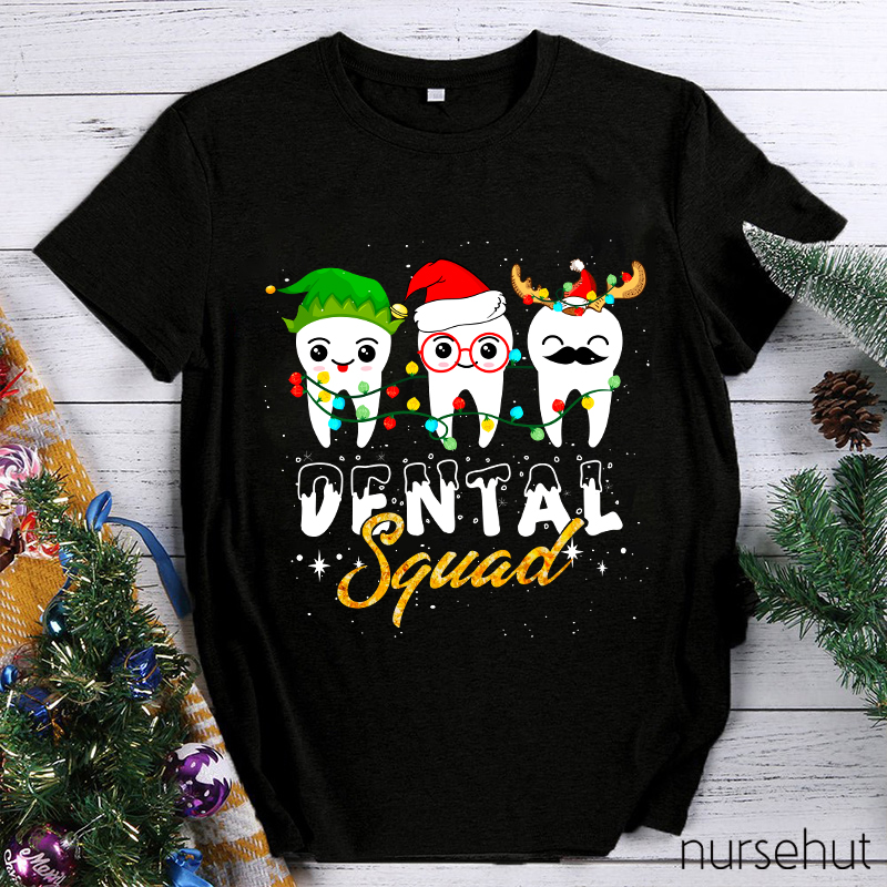 Christmas Dental Squad Cartoon Teeth Nurse T-Shirt