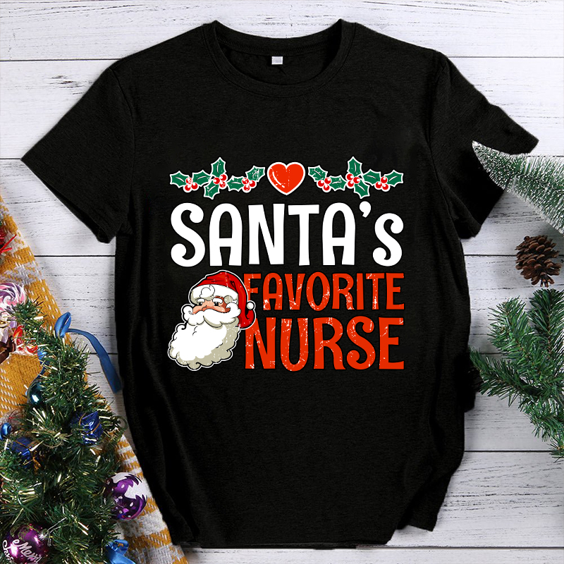 Santa's Favorite Nurse Old School Vibes Nurse T-Shirt