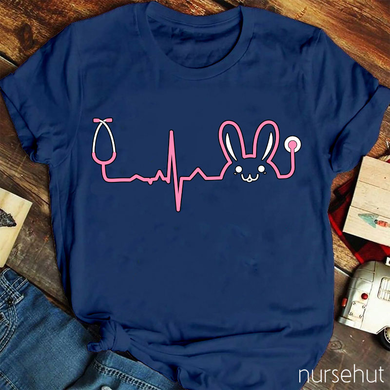 Stethoscope Bunny-Shaped Waveform Nurse T-Shirt