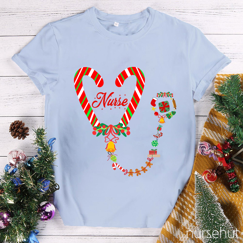 Candy Cane Heart Nurse T-Shirt
