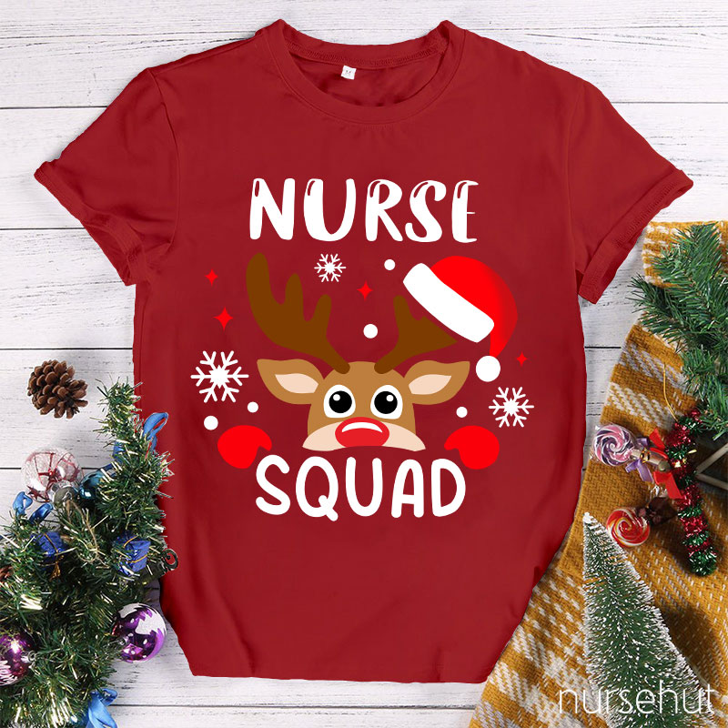 Christmas Reindeer Nurse Squad Snowflakes Nurse T-Shirt