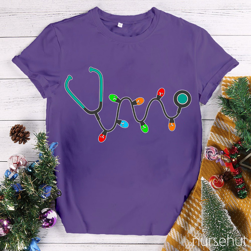 Christmas Lights Stethoscope Nurse T-Shirt