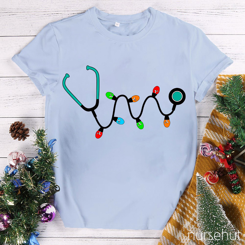 Christmas Lights Stethoscope Nurse T-Shirt