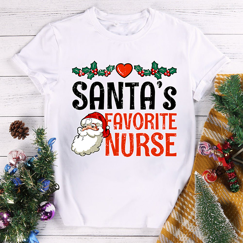 Santa's Favorite Nurse Old School Vibes Nurse T-Shirt