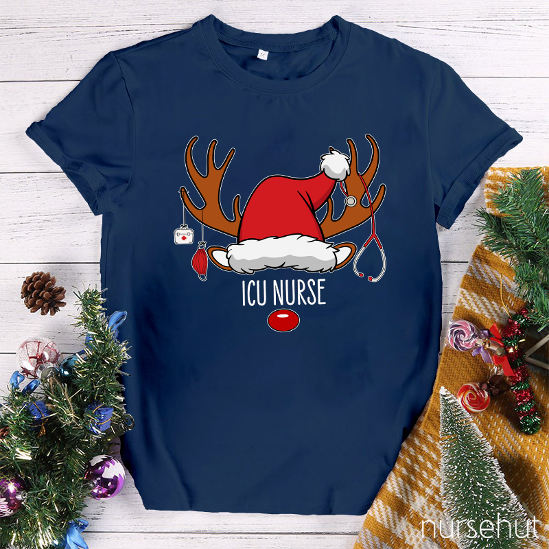Personalized Christmas Reindeer Nurse T-Shirt