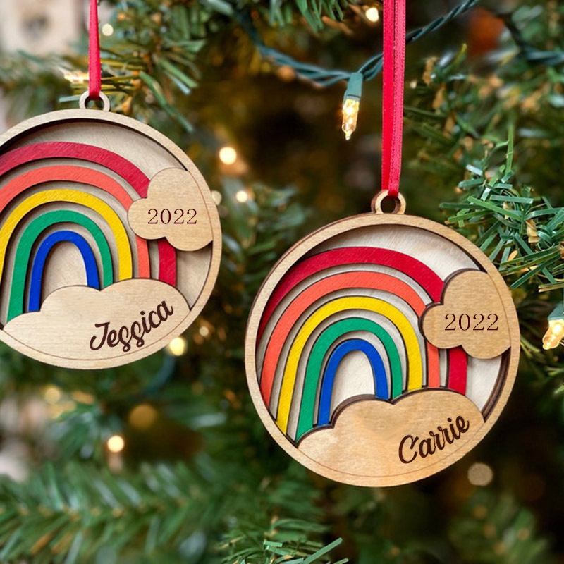 Personalized Christmas Rainbow Nurse Wooden Christmas Ornament