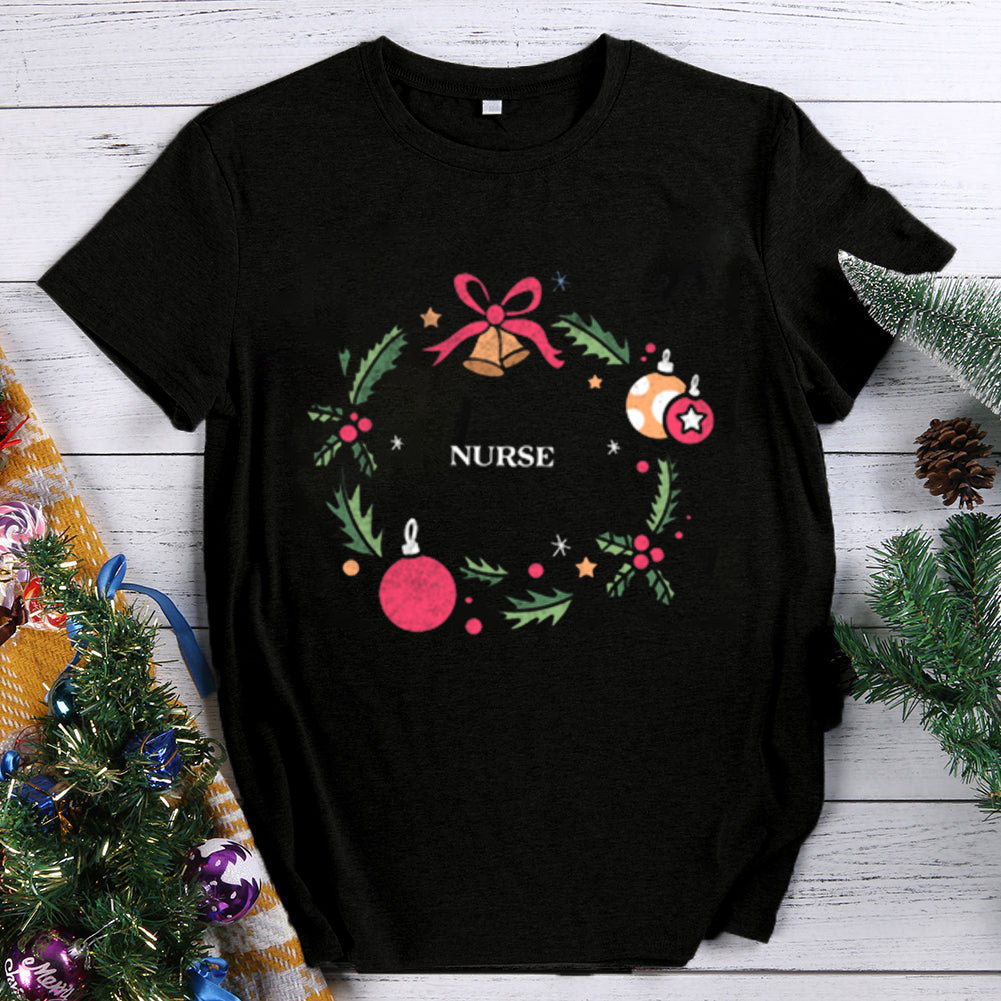 Nurse Christmas Wreath Nurse T-Shirt