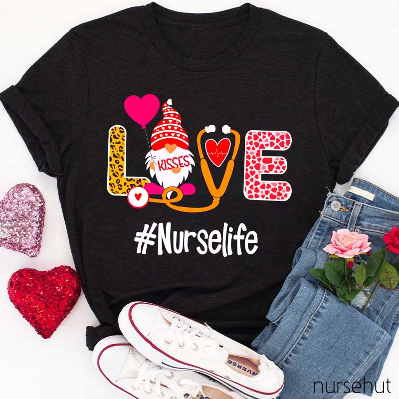 Love Gnome Stethoscope Heart Nurselife Nurse T-Shirt