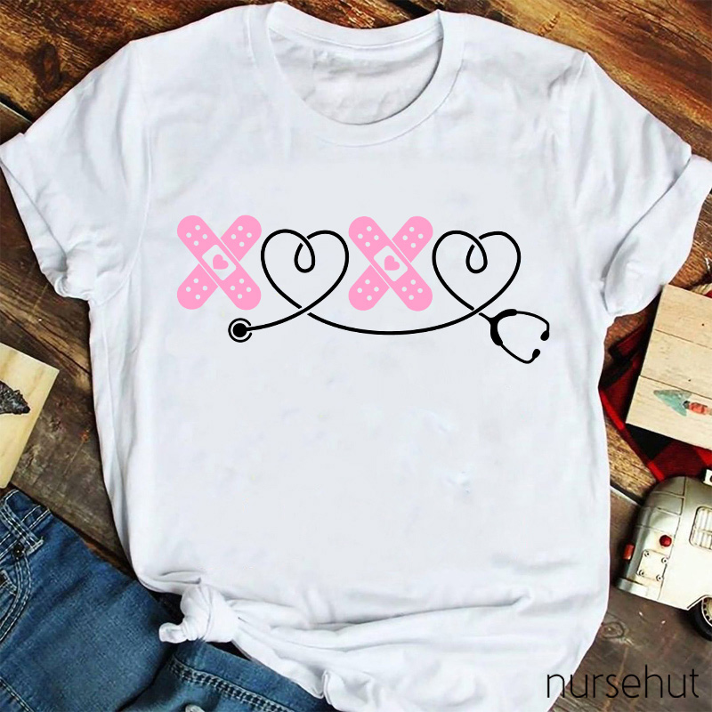 Band-Aid Stethoscope Heart Nurse T-Shirt