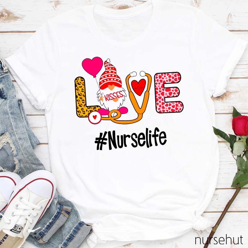 Love Gnome Stethoscope Heart Nurselife Nurse T-Shirt