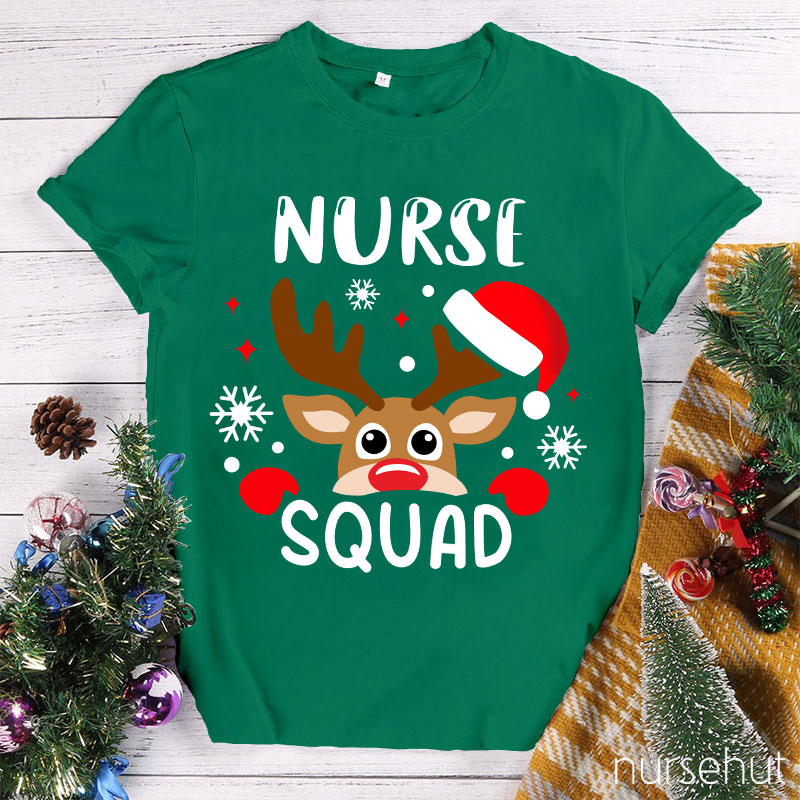Christmas Reindeer Nurse Squad Snowflakes Nurse T-Shirt