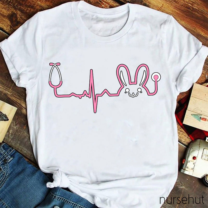Stethoscope Bunny-Shaped Waveform Nurse T-Shirt